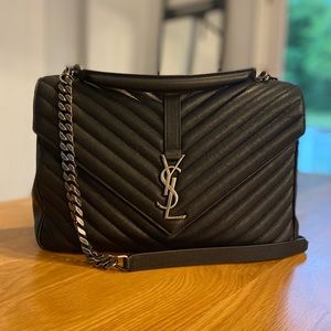 Saint Laurent College Large Chain Bag in Quilted Leather